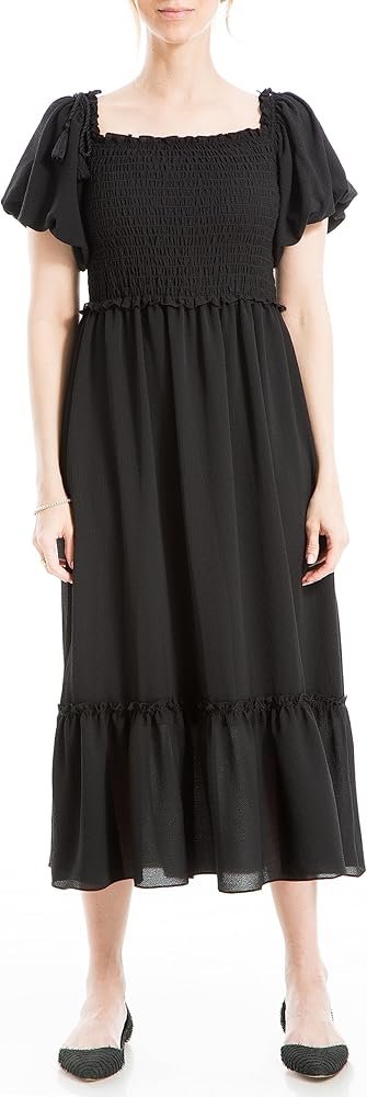 MAX Studio Flutter Sleeve Black Midi Dress