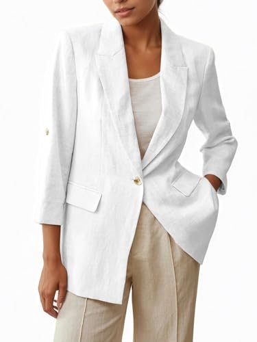 MAX Studio Cream Linen Blend Open Front Blazer